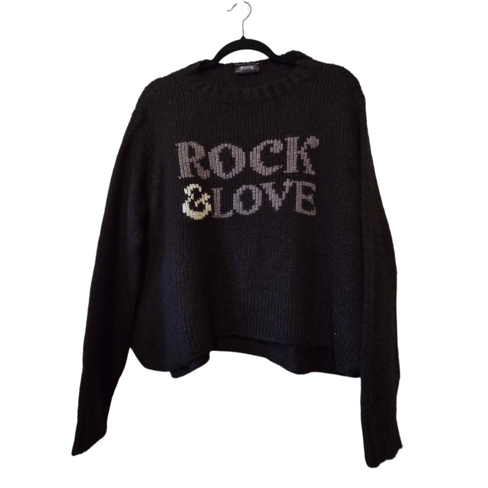 Wooden Ships Rock & Love Sweater Womens S/M Black Gray Mohair Wool Blend Cropped
